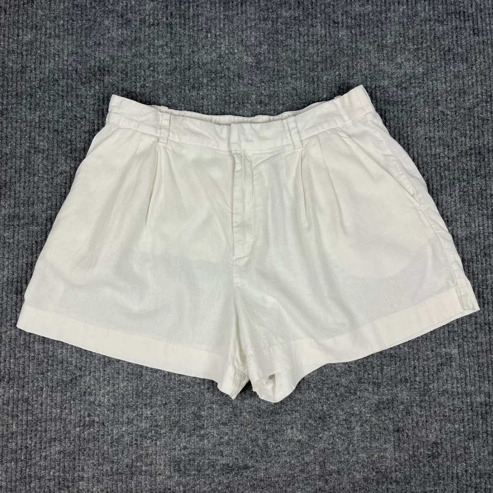GAP Shorts Womens L White Linen Blend Pleated High Rise Tailored Pockets Prep